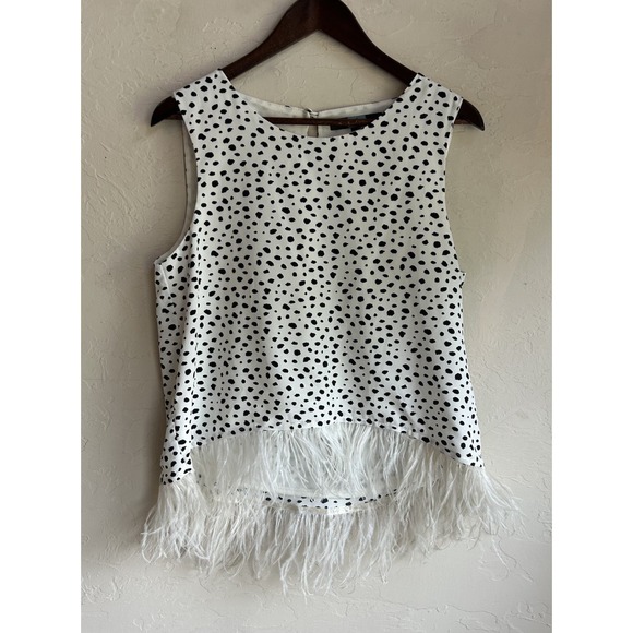 Eva Franco Tops - Eva Franco Polka Dot Ostrich Feather Top M Whimsical Romantic Old Money Retro